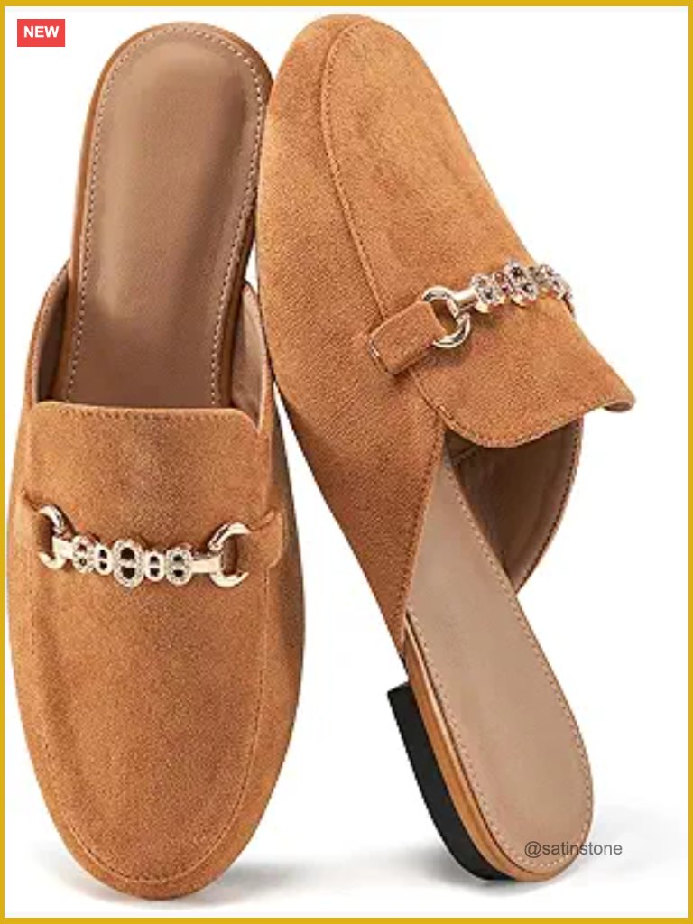 Womens Mules Buckle Flats Classic Suede Slip On Shoes Dressy Backless Loafers